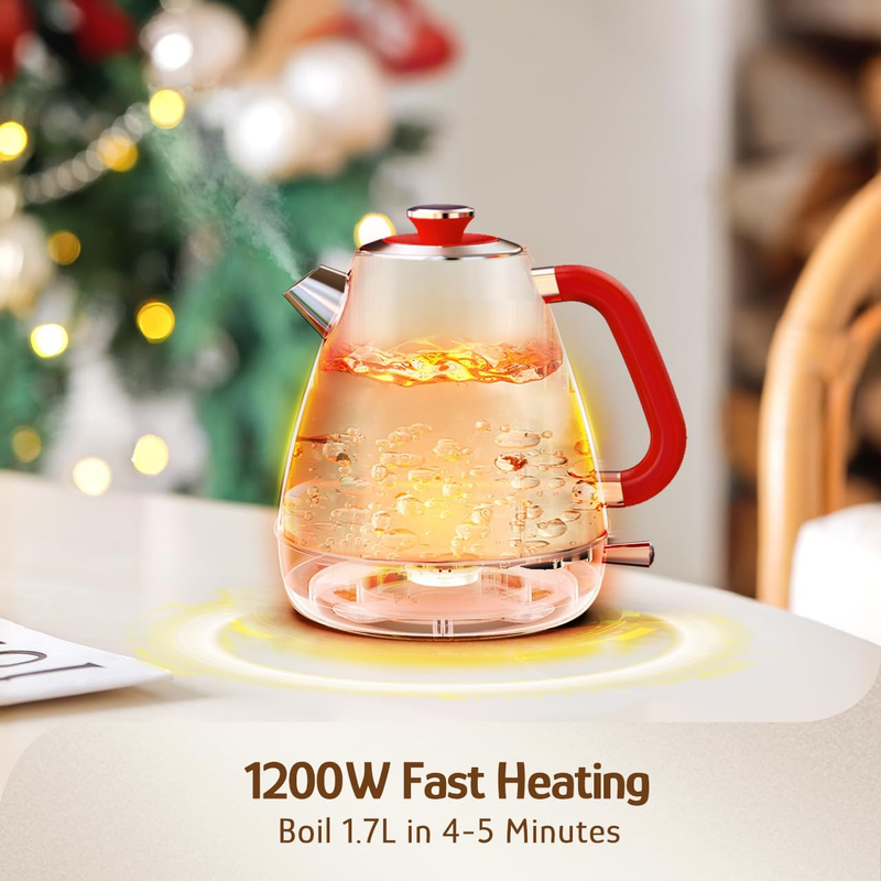 Retro Electric Kettle 1.7L 1200W Stainless Steel w/ Thermometer Ruby Red3