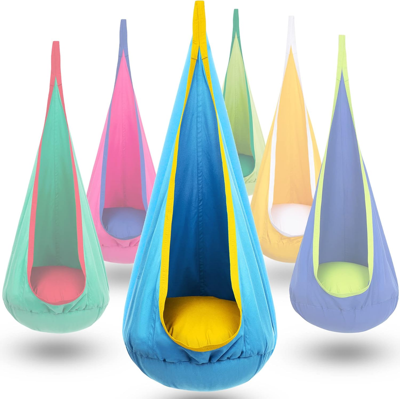 Kids Pod Swing Seat Hanging Hammock Chair Sensory Indoor Outdoor Blue Yellow8