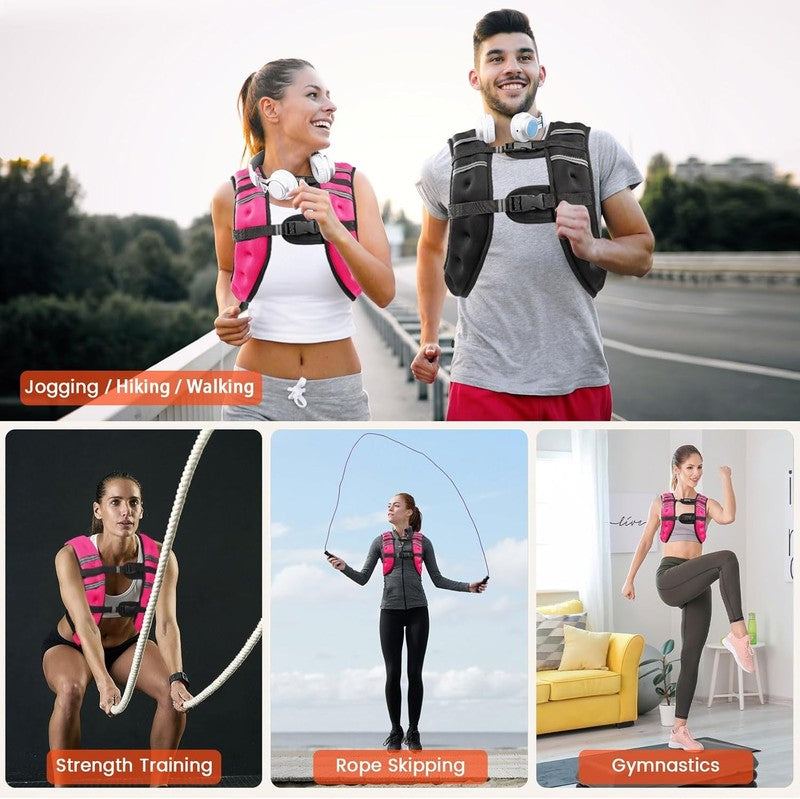 Weighted Vest 12Lb Adjustable Reflective Stripe Strength Training Workout Pink1