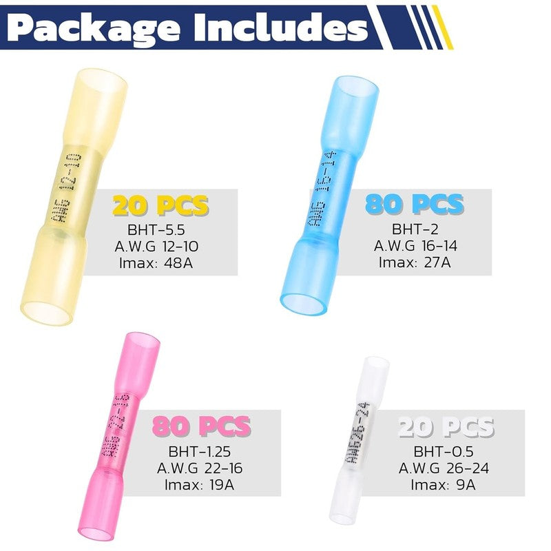 200PCS Waterproof Marine Grade Heat Shrink Butt Connectors - 4 Colors/Sizes5