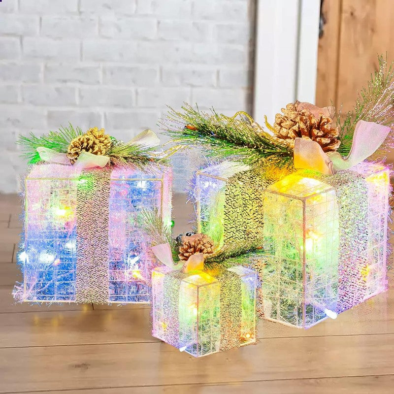 Set of 3 Christmas Lighted Gift Boxes 60 LED Pre-Lit Outdoor Indoor Multi-Color6