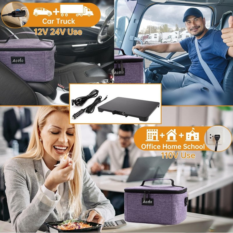 Portable Electric Lunch Box Oven Food Warmer 3 in 1 12V 24V 110V Purple1