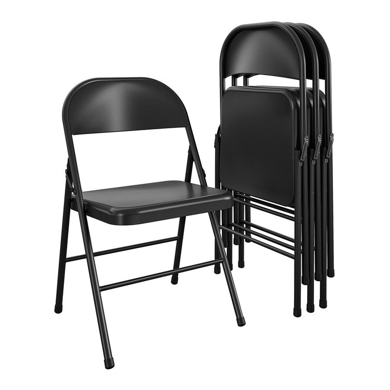 All Steel Metal Folding Chair, Double Braced, Black (Set of 4)1