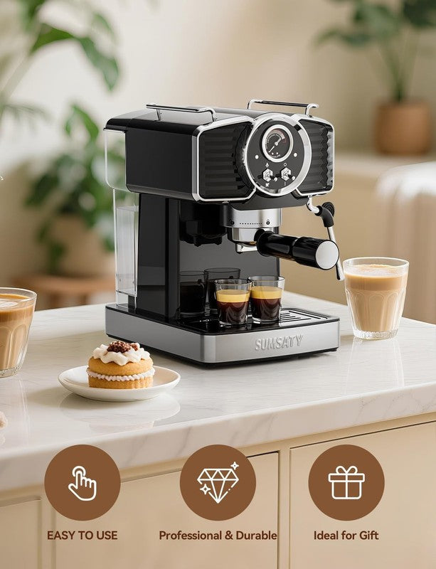 20 Bar Espresso Machine with Milk Frother 61oz Black Retro4