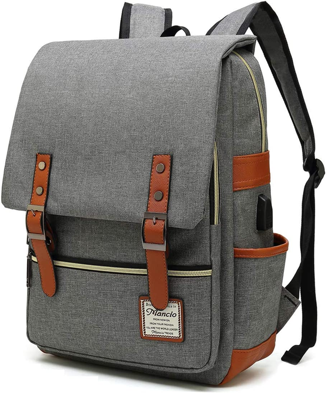 Vintage Laptop Backpack USB Charging Slim 15.6" Travel College Grey10