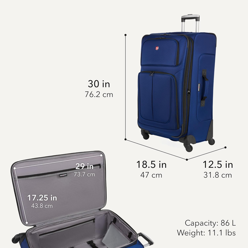 Sion Large Checked Softside Expandable Spinner Travel Suitcase Blue1