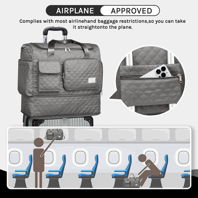 2-Piece Expandable Foldable Duffle Bag Set with Wet Pocket and Shoe Compartment,1