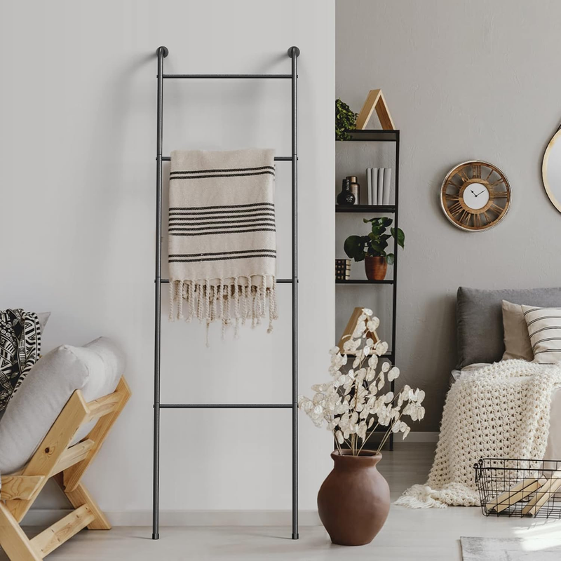 Blanket Ladder Decorative Towel Rack Holder for Bathroom, Wall Leaning Metal Dry8