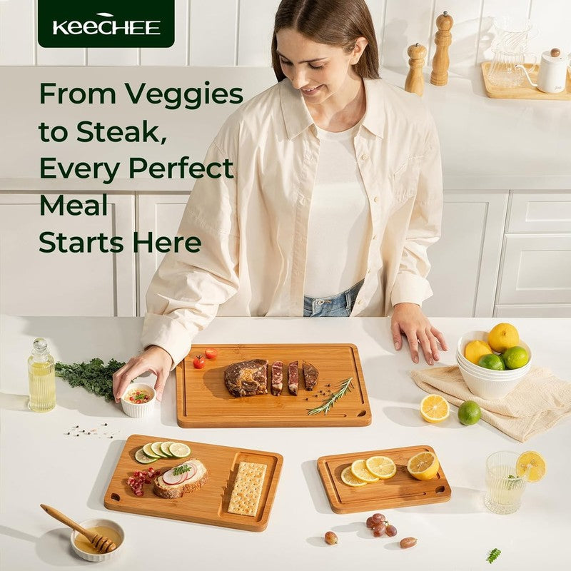 Bamboo Cutting Board with Juice Grooves & Handles, Durable Kitchen Board3
