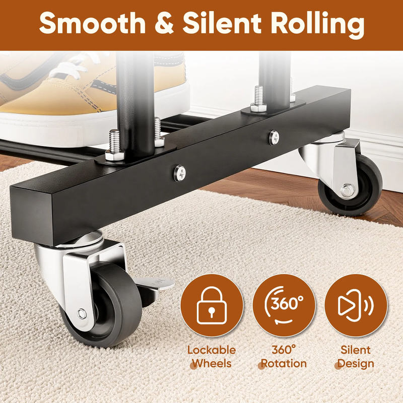 Freestanding Clothes Rack with Wheels Metal Clothing Rack with Shelves6