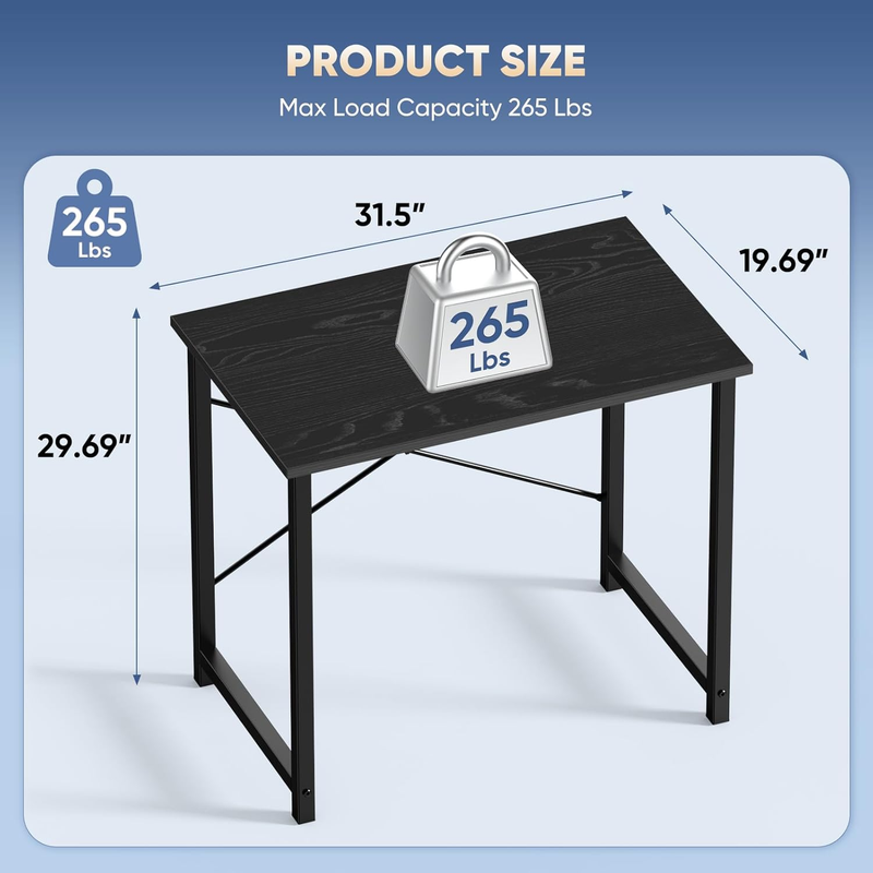 31in Modern Computer Desk Home Office Study Work Table Black2
