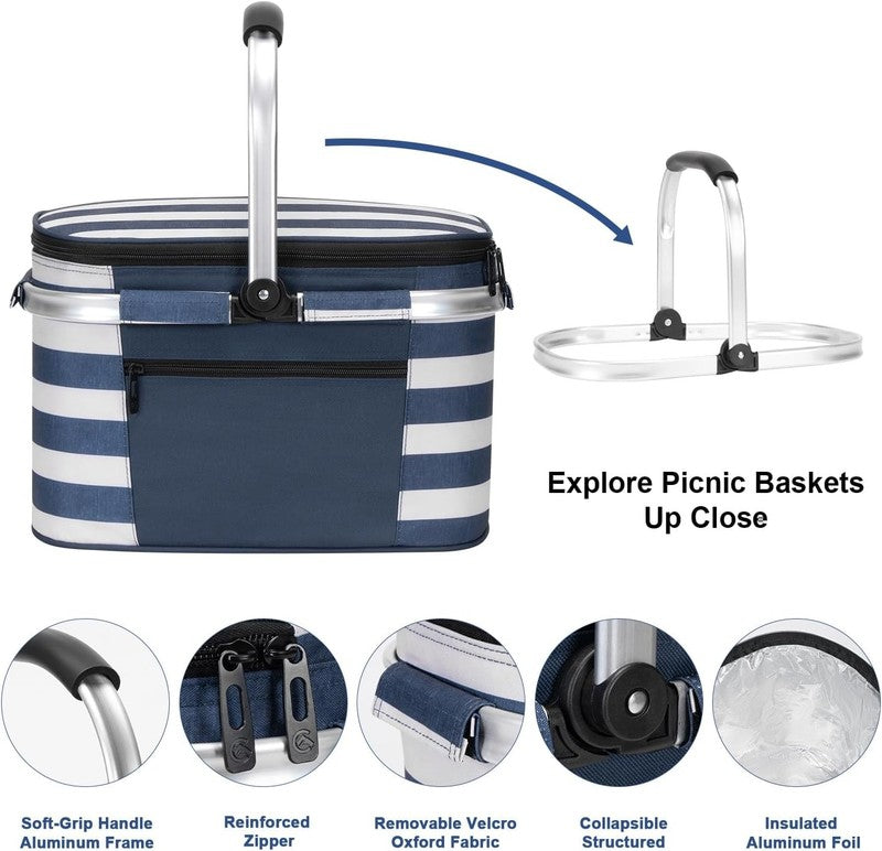 ALLCAMP Picnic Basket - Insulated Cooler, Thickening Foldable Picnic Basket with4