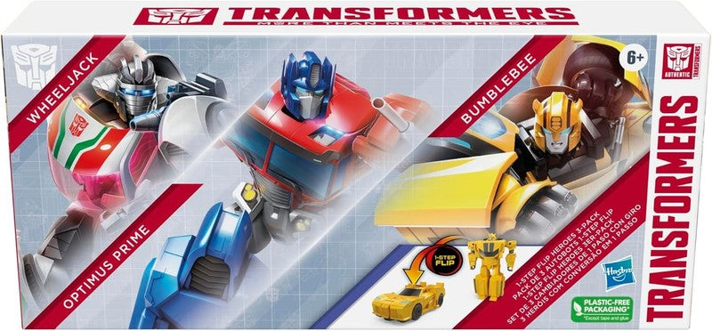 Transformers 1 Step Flip Heroes 3 Pack, 4 Inch Wheeljack, Bumblebee, 6