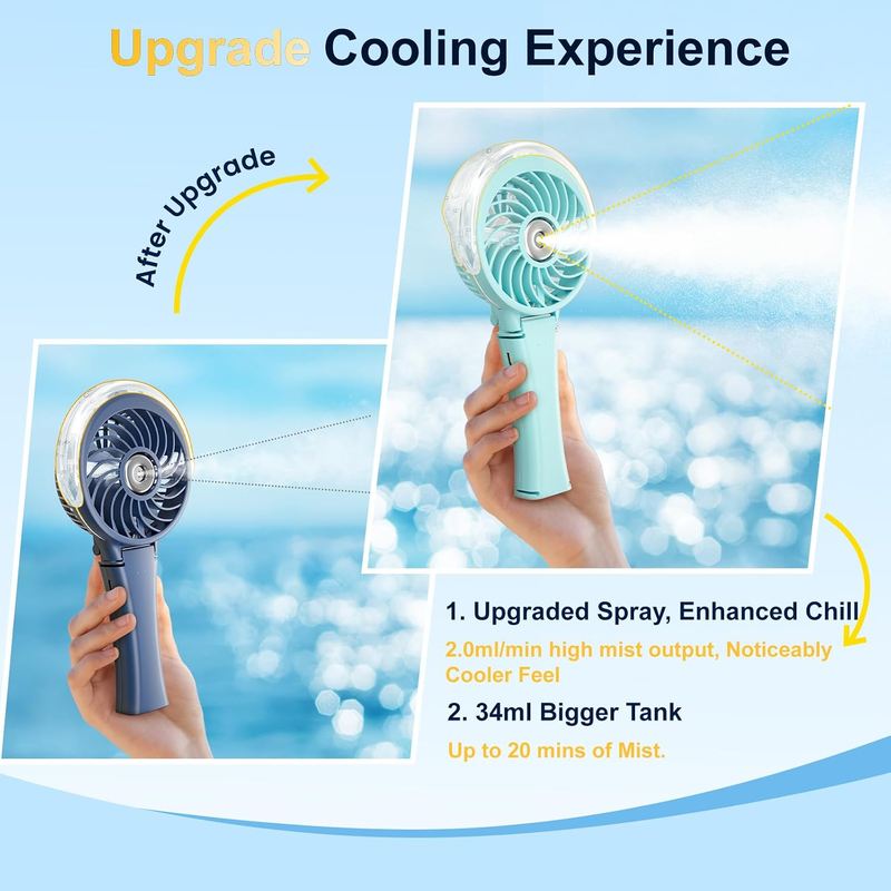 Portable Handheld Misting Fan USB Rechargeable Foldable Light Blue1