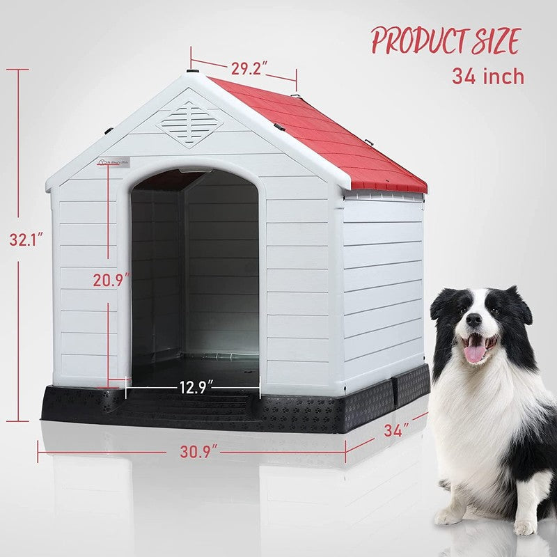 Plastic Dog House Outdoor Indoor for Small Medium Large Dogss with Elevated Floo6