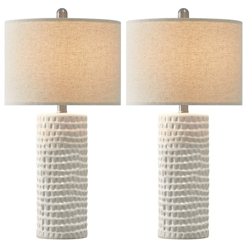 Set of 2 Ceramic Table Lamps 24.5" Modern White for Bedroom & Living Room8