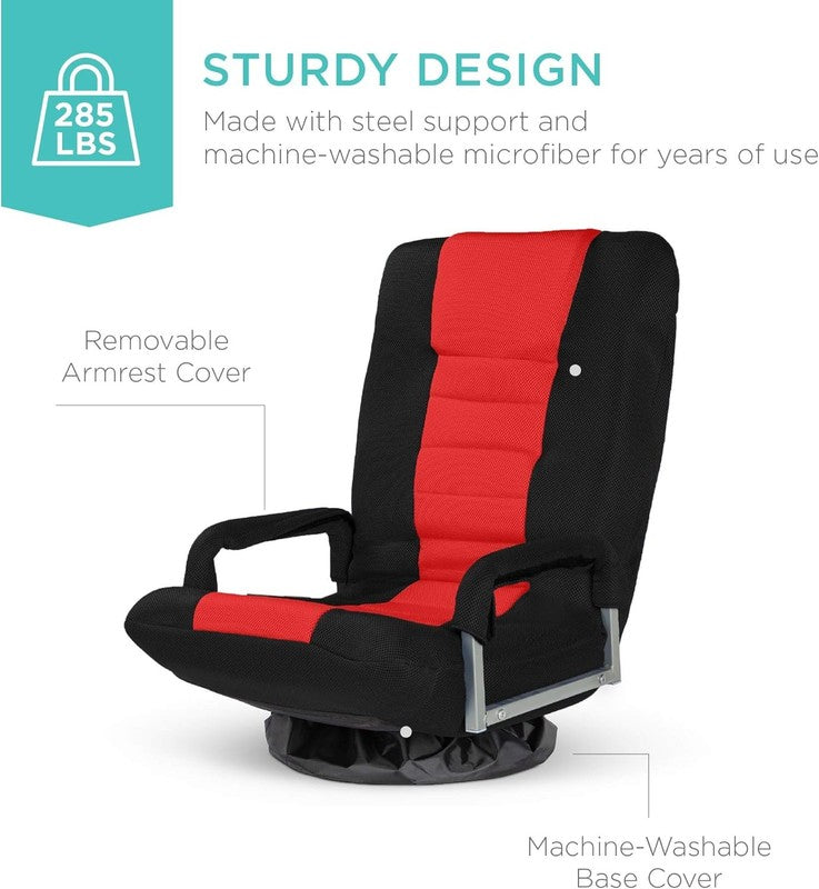 Gaming Floor Rocker Chair 360° Swivel, Lumbar Support Black/Red5