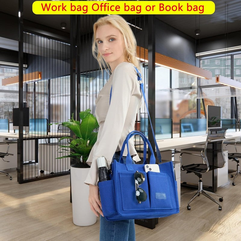Women’s Large Canvas Tote Bag w/ Compartments Shoulder Crossbody Work Laptop Bag5