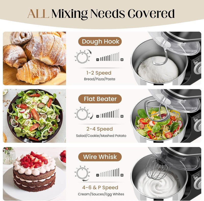 800W Stand Mixer 5.3QT 6-Speed w/ Pulse Dough Hook Whisk Beater4