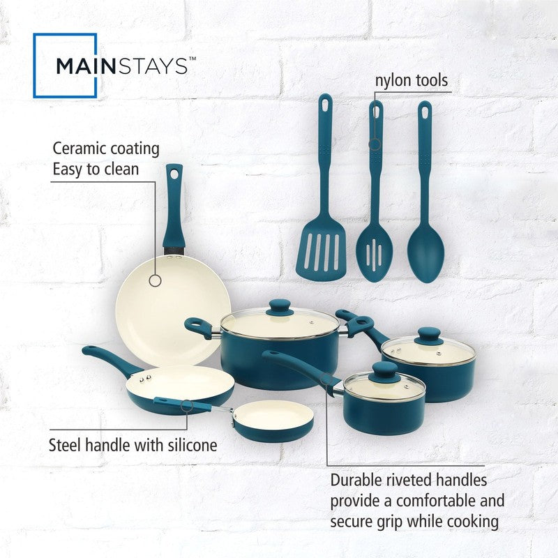 12 Piece Ceramic Nonstick Aluminum Pots and Pans Cookware Set, Blue2