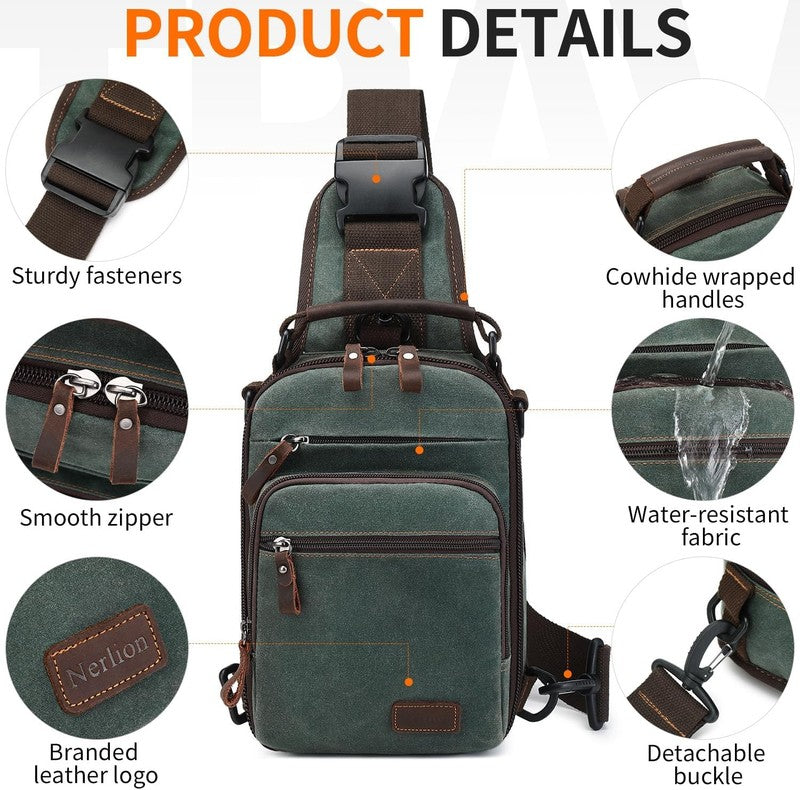 Nerlion Sling Bag Men Waxed Crossbody Chest Bag Water Resistant Shoulder Bag6