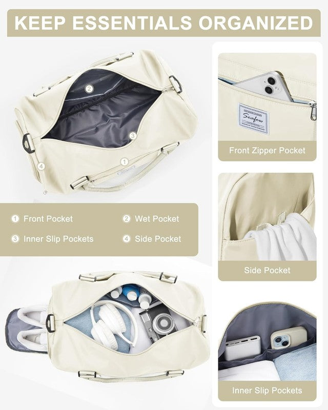 Gym Bag Unisex Shoe Compartment Wet Pocket Travel Duffel Tote Carry On Yoga Swim5