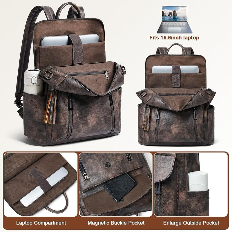 Women Laptop Backpack 15.6" Leather Travel Work Water Resistant Coffee5