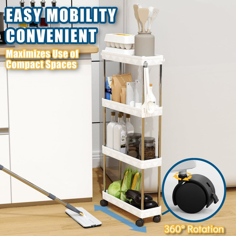 4 Tier Slim Rolling Storage Cart White, Bathroom Kitchen Laundry Organizer2