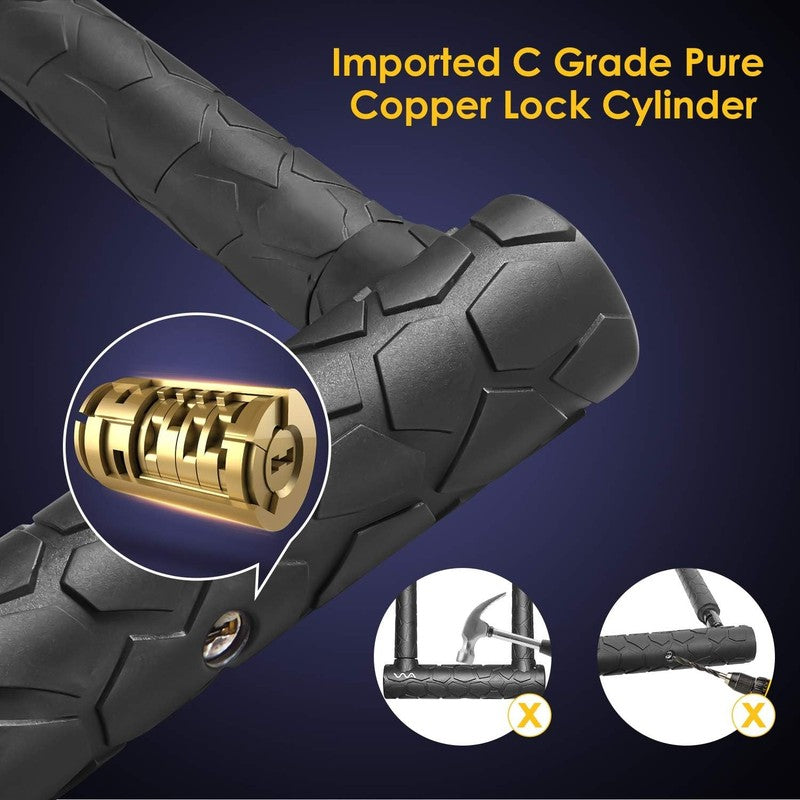 Heavy Duty Bike U Lock 20mm D Lock + 4ft Cable & Mount Bracket Anti-Theft Key2
