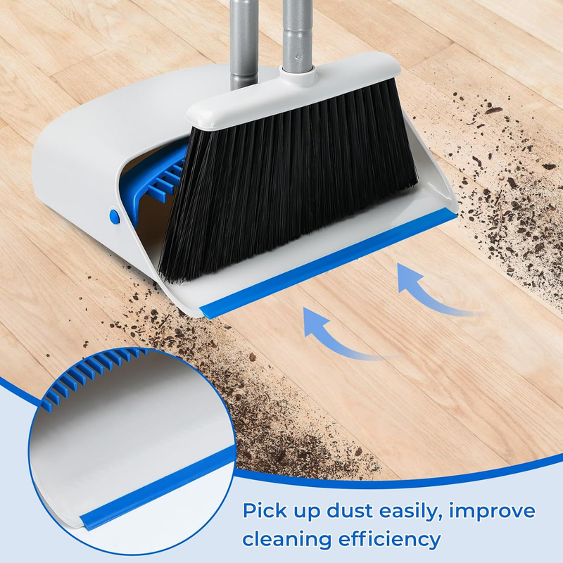 Broom Dustpan Set Long Handle Upright Floor Cleaning Blue4