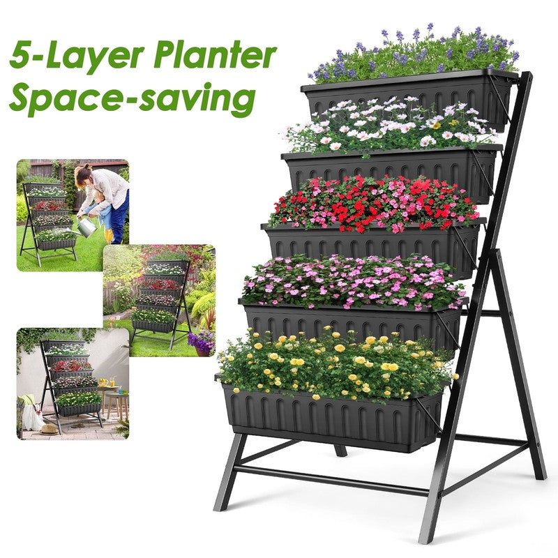 4 Ft Vertical Garden 5-Tier Raised Garden Bed Planter Box for Patio Balcony Flow6