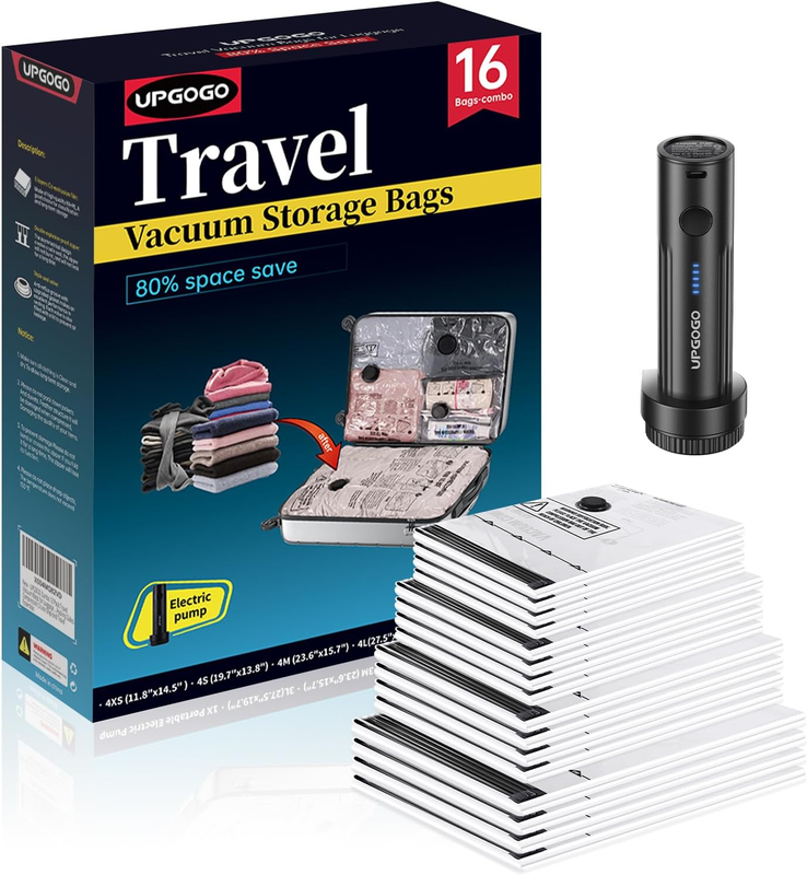 Travel Vacuum Storage Bags Electric Pump 16 Pack Compression Luggage8