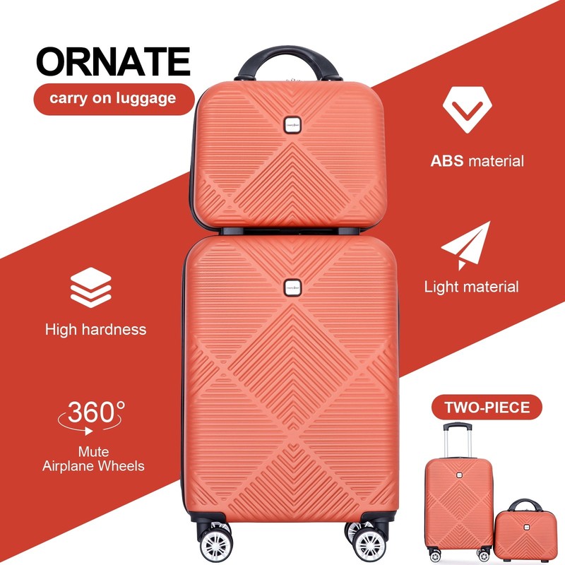 2 Piece Luggage Set Hardside Spinner Wheels Lightweight Carry On Dark Orange6
