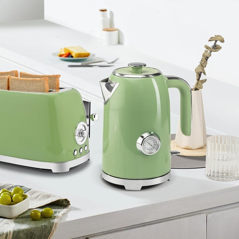 Electric Kettle 57Oz 1500W Stainless Steel Fast Boil w/ Thermometer Green1