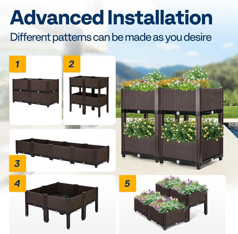 4 Pack Elevated Garden Bed Planter Kit with Drainage for Patio & Deck2
