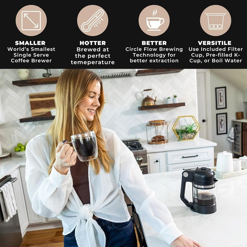 Micro Café Single Serve Coffee Maker K Cup Compatible Glass Carafe Black1