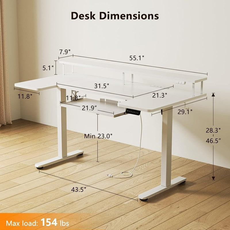 55” U-Shaped Electric Standing Desk Height Adjustable w/ Keyboard Tray White2
