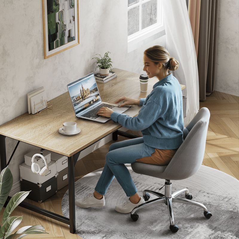47" Computer Desk Small Office Writing Desk w/ Storage Bag & Headphone Oak2