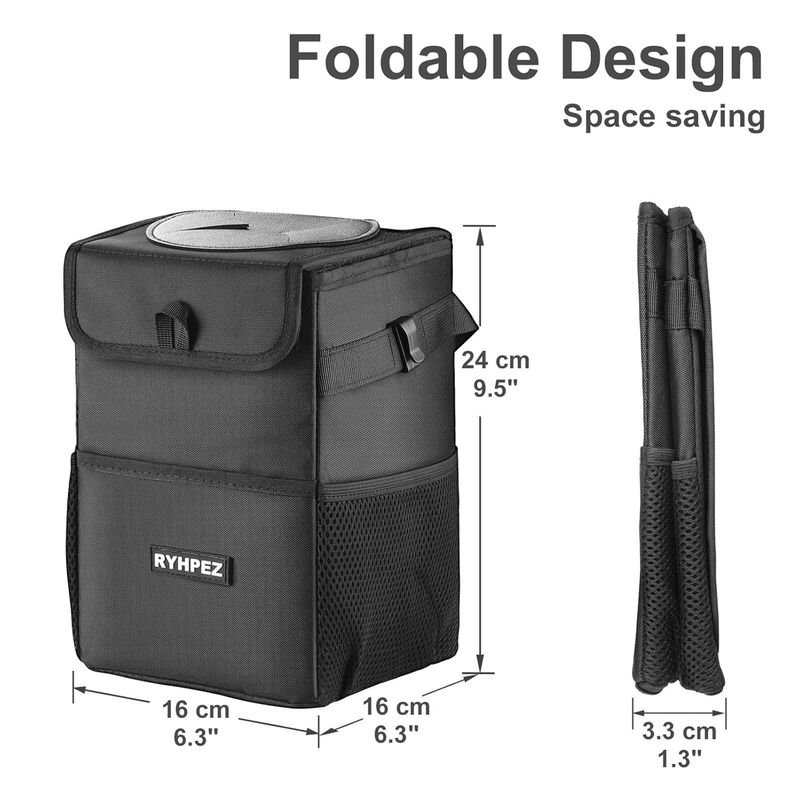 Car Trash Can w/ Lid Leakproof Collapsible Garbage Bin Organizer Road Trip6