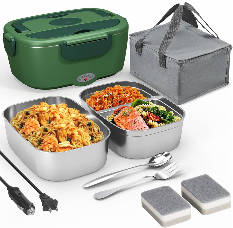 Electric Lunch Box Fast Heating Portable Food Warmer 2x53oz Stainless Steel9