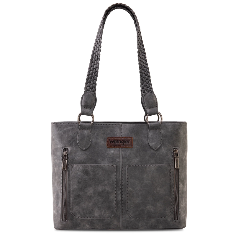 Wrangler Distressed Tote Bag Women Western Purse Multi Pocket Shoulder Bag Grey0