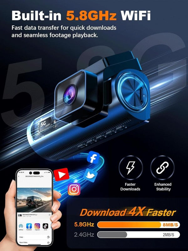 4K 3-Channel Dash Cam Front/Rear Inside GPS WiFi 64GB Card 3.18" IPS Screen2