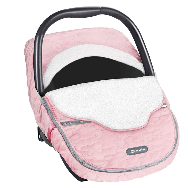 Winter Baby Car Seat Cover, Plush Fleece Canopy for Infants, Pink0