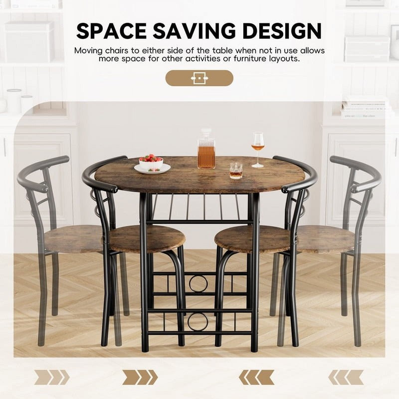 3 Piece Wood and Metal Dining Set, Small Dining Table for 2 ,For Living Room, Di3
