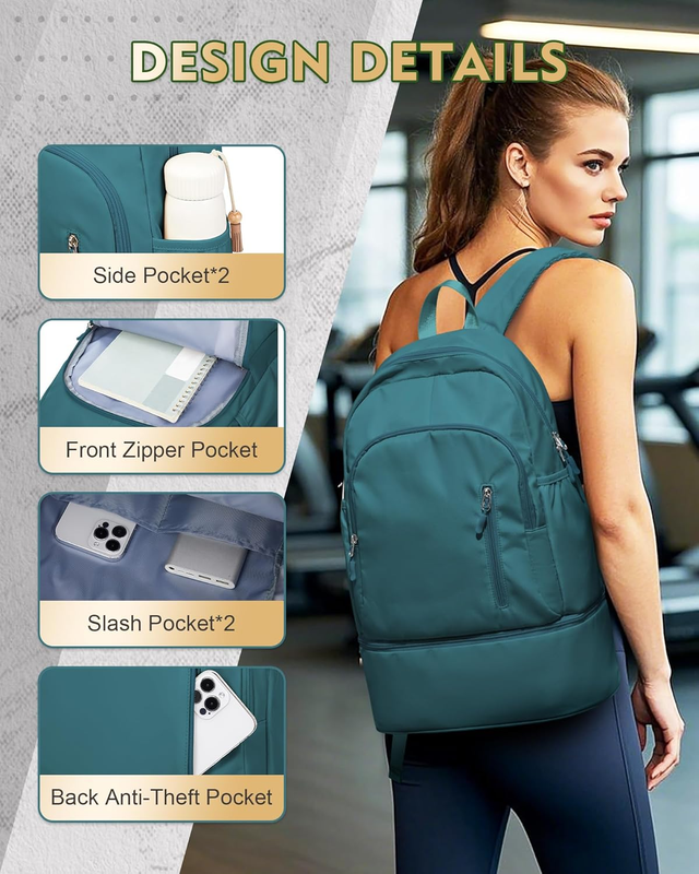 Gym Backpack for Women w/ Shoe Compartment Wet Pocket Travel Sports Bag3