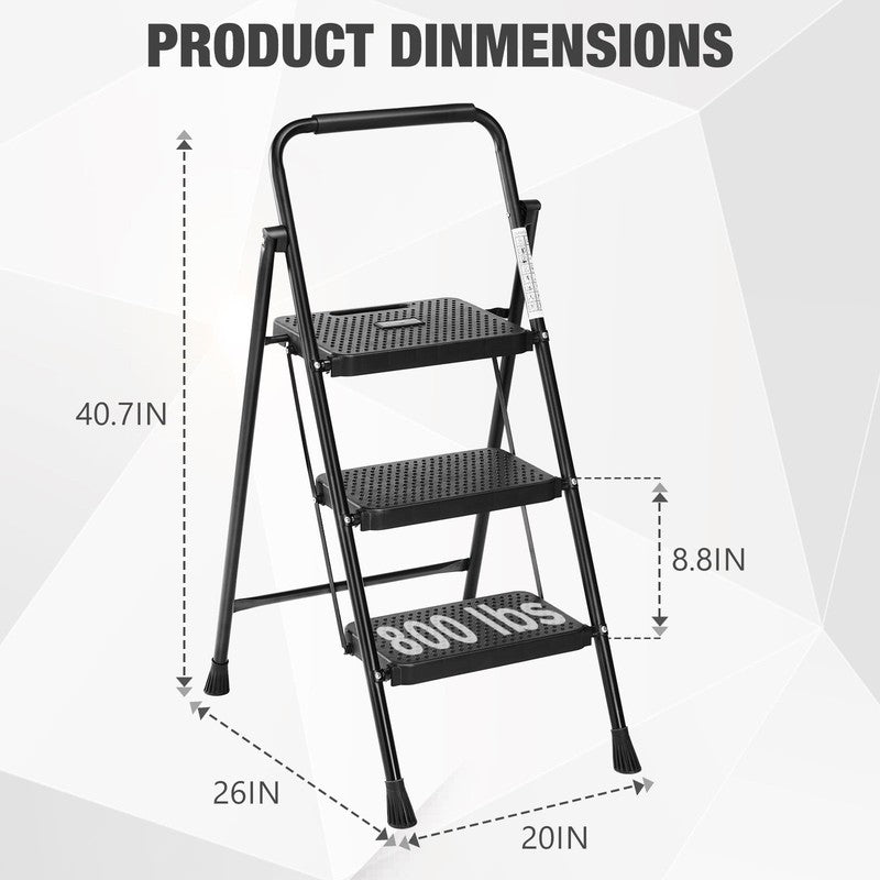 3 Step Ladder, Step Stool for Adults,3 Step Ladder Folding Step Stool with Wide 3