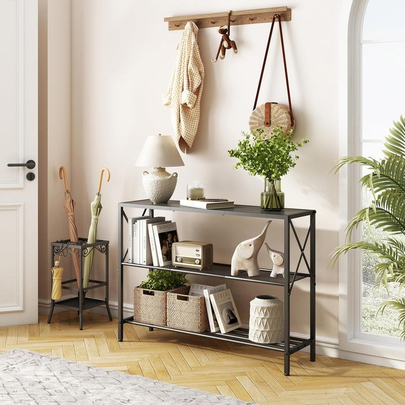 Industrial Console Table 3 Tier Entryway Hallway Narrow Sofa Table Black3
