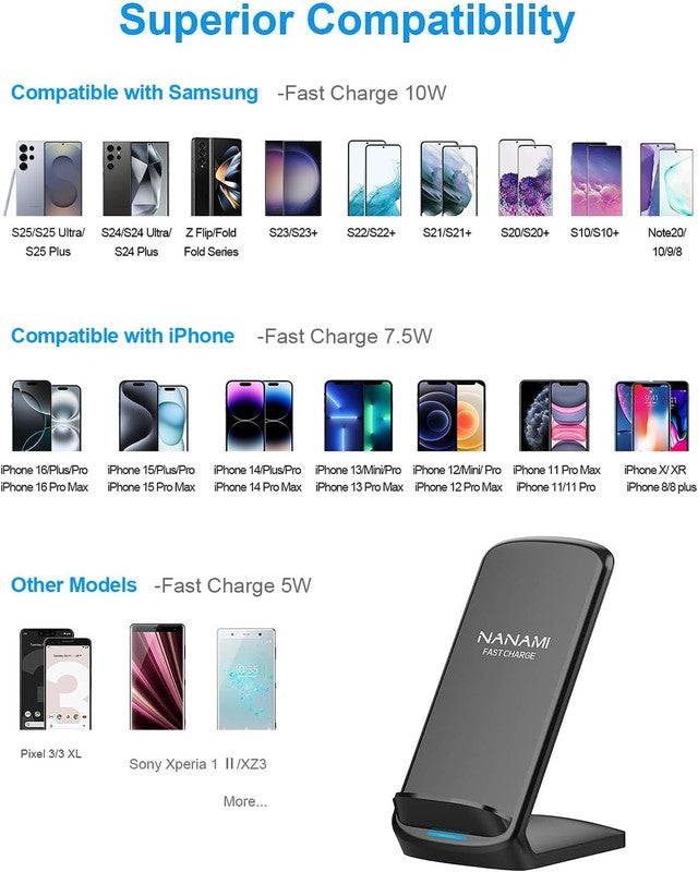 Fast Qi-Certified Wireless Charger for Samsung Galaxy & Phone 16/15/14/132