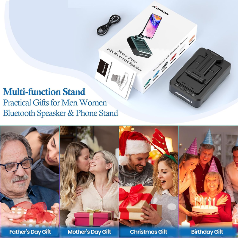 Cell Phone Stand with Wireless Bluetooth Speaker and Anti Slip Base HD Surround 6