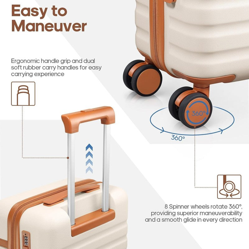 3 Piece Luggage Set 20" Carry On Spinner Hardside Suitcase w/ TSA Lock Beige2